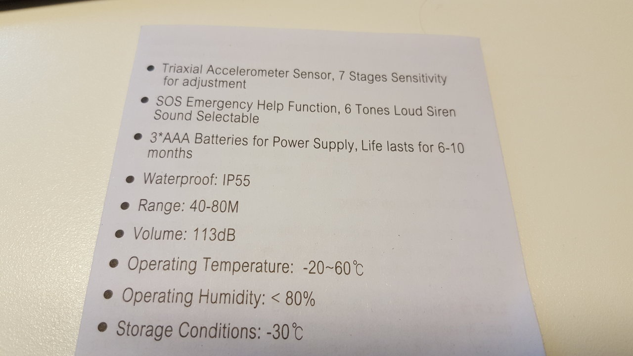 Mengshen 113dB Wireless Alarm spec.